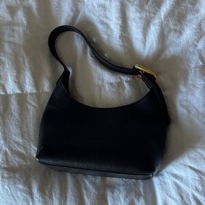 Classic Black Shoulder Bag with Gold Buckle